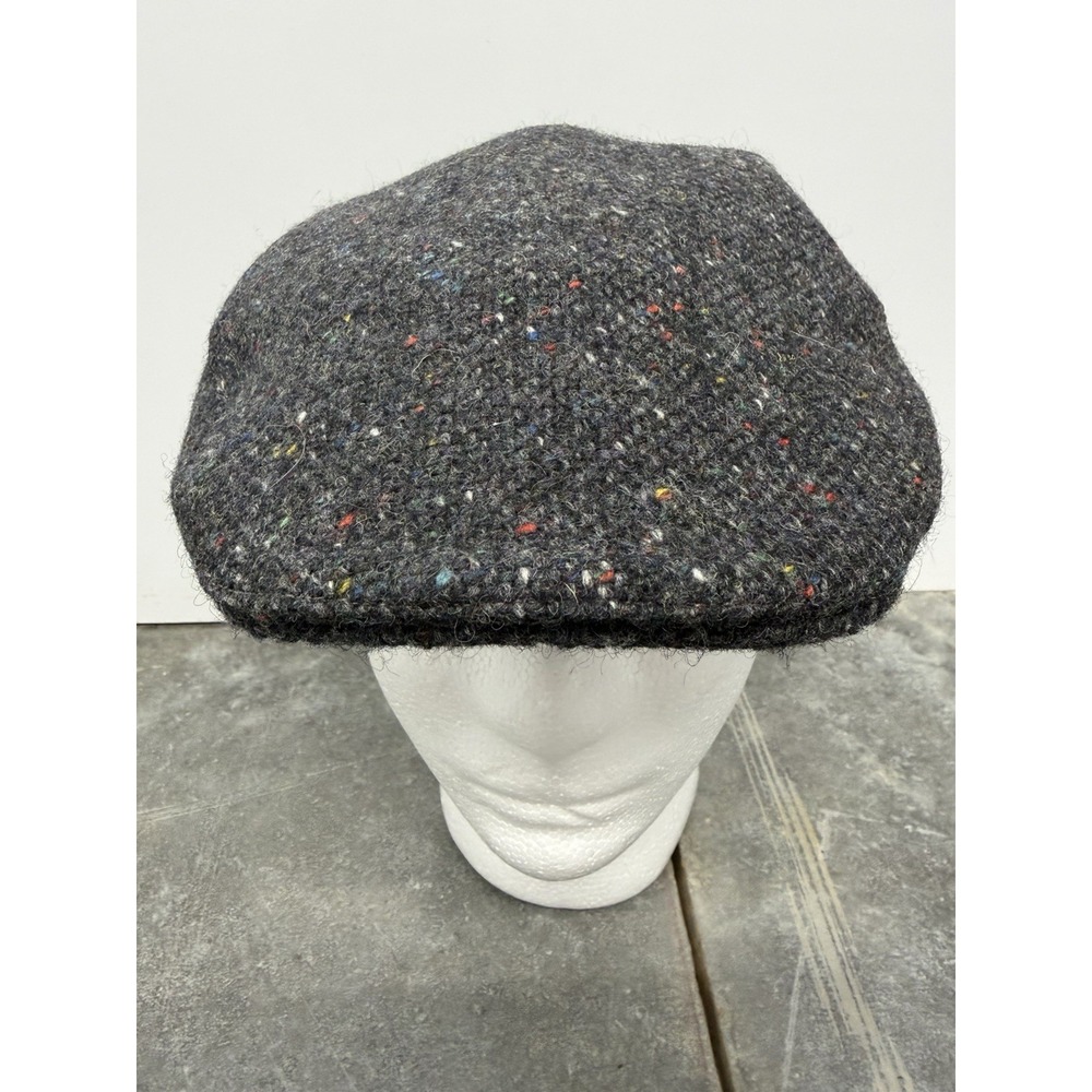 Hanna Hats Donegal Ireland Grey Herringbone Pure New Wool Flat Cap Mens Large